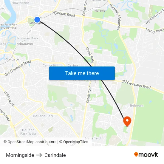 Morningside to Carindale map