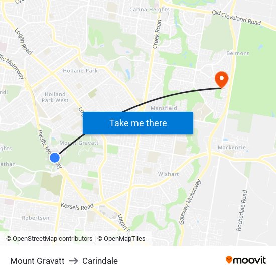 Mount Gravatt to Carindale map