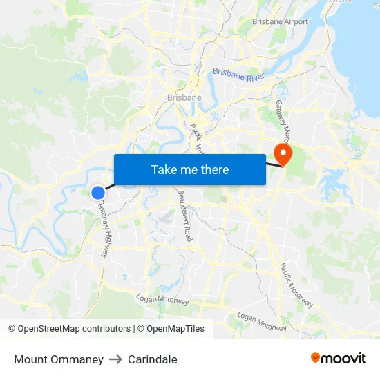 Mount Ommaney to Carindale map