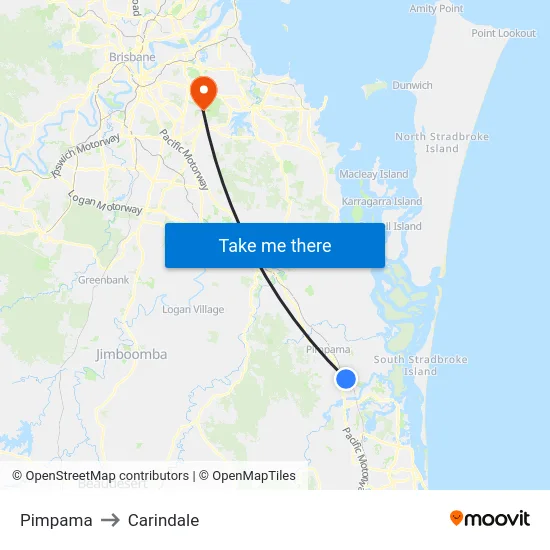 Pimpama to Carindale map