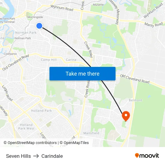 Seven Hills to Carindale map
