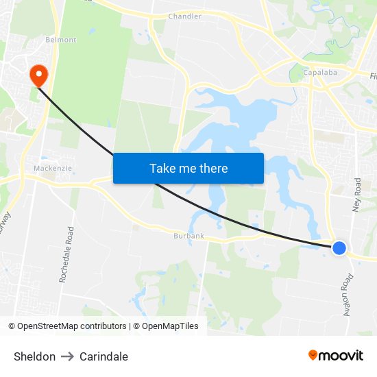 Sheldon to Carindale map