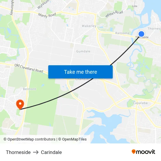 Thorneside to Carindale map
