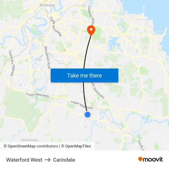 Waterford West to Carindale map