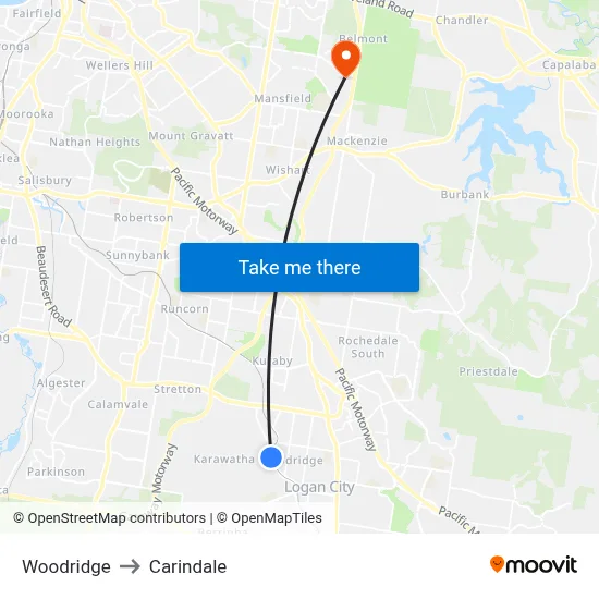 Woodridge to Carindale map