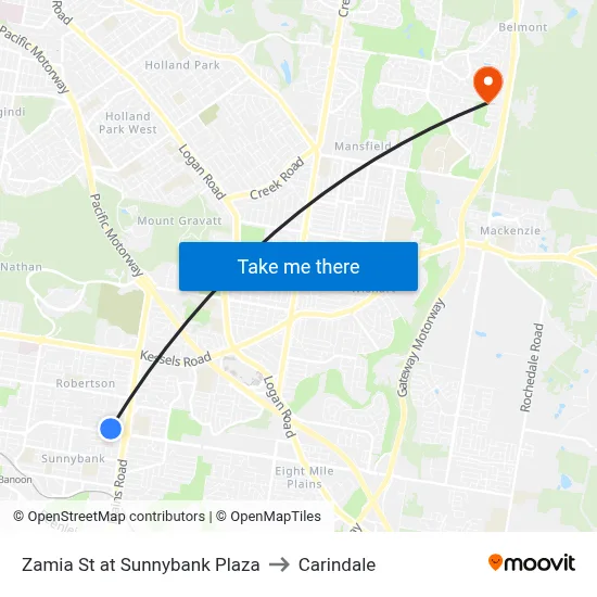 Zamia St at Sunnybank Plaza to Carindale map