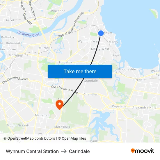 Wynnum Central Station to Carindale map