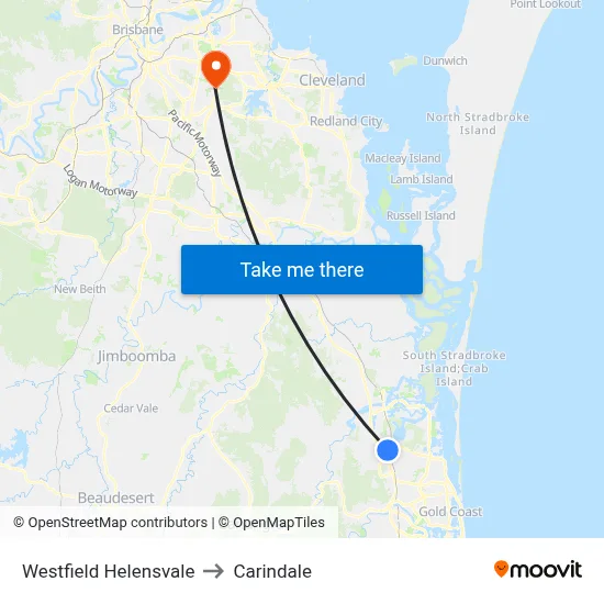 Westfield Helensvale to Carindale map
