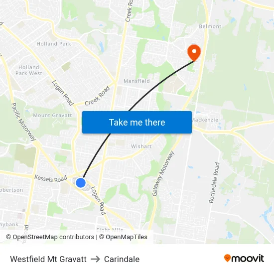 Westfield Mt Gravatt to Carindale map