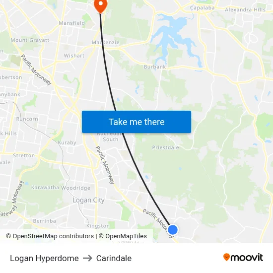 Logan Hyperdome to Carindale map