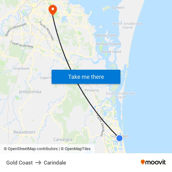 Gold Coast to Carindale map