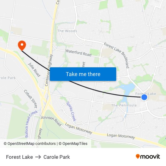 Forest Lake to Carole Park map
