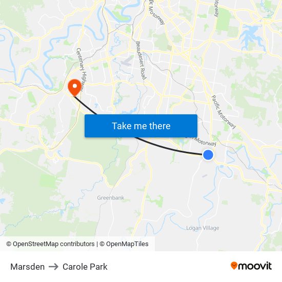 Marsden to Carole Park map