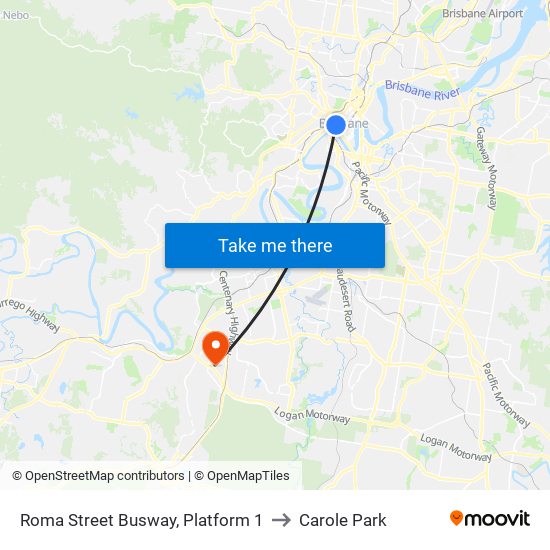 Roma Street Busway, Platform 1 to Carole Park map