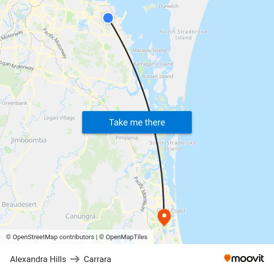 Alexandra Hills to Carrara map