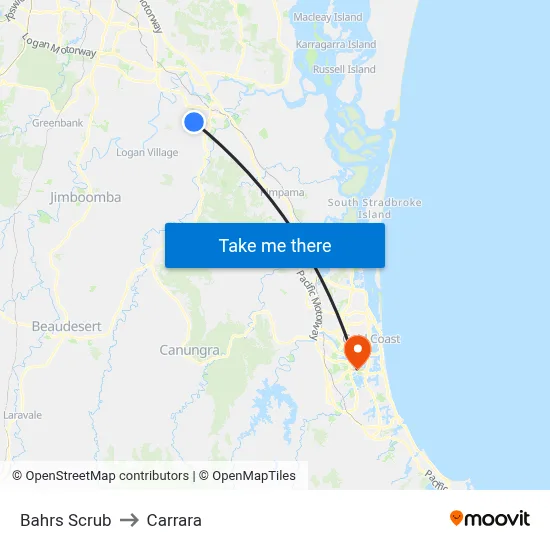 Bahrs Scrub to Carrara map