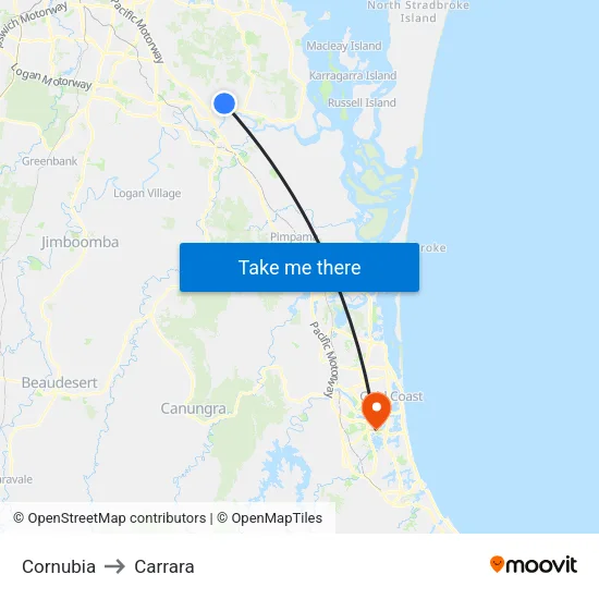 Cornubia to Carrara map