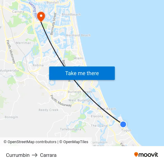 Currumbin to Carrara map
