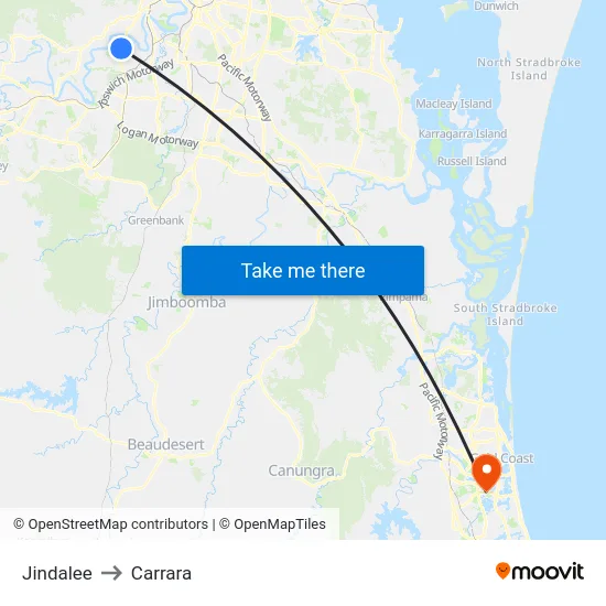 Jindalee to Carrara map
