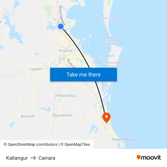 Kallangur to Carrara map