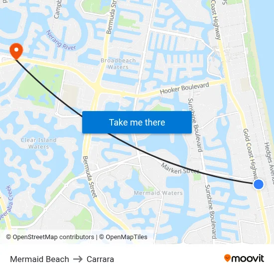 Mermaid Beach to Carrara map