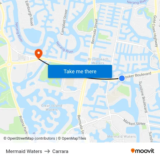 Mermaid Waters to Carrara map