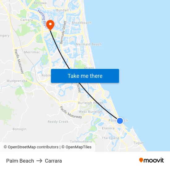 Palm Beach to Carrara map