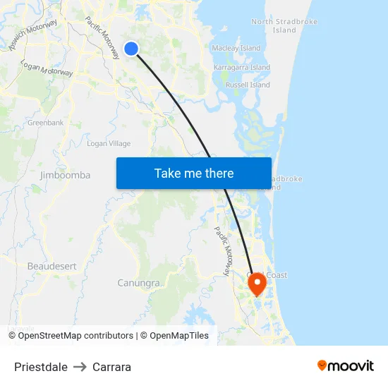 Priestdale to Carrara map