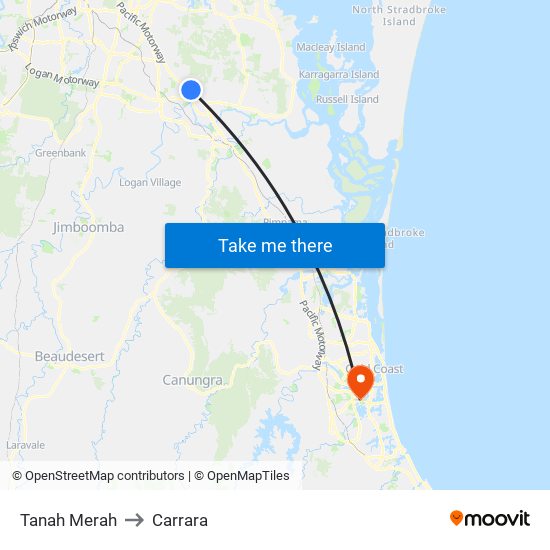 Tanah Merah to Carrara map