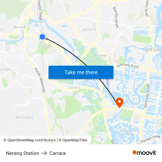 Nerang Station to Carrara map