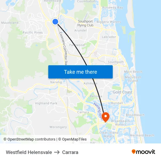 Westfield Helensvale to Carrara map