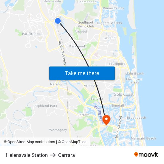 Helensvale Station to Carrara map