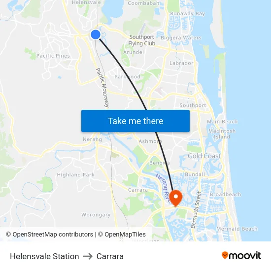 Helensvale Station to Carrara map