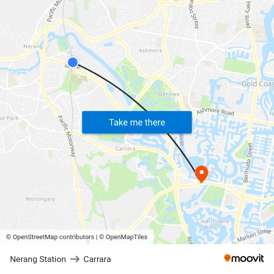 Nerang Station to Carrara map