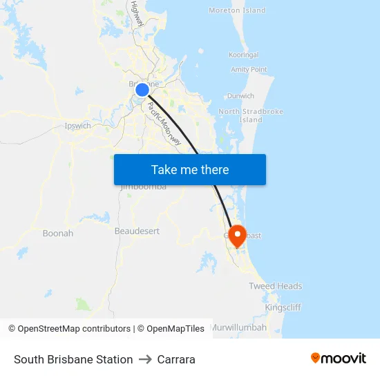 South Brisbane Station to Carrara map