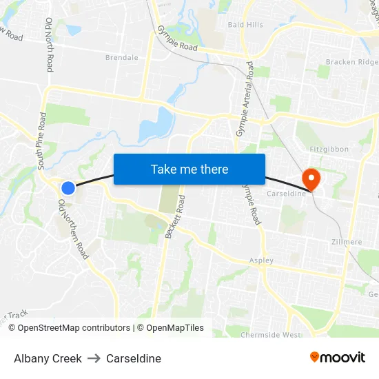 Albany Creek to Carseldine map