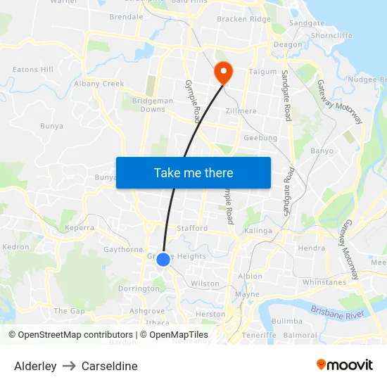 Alderley to Carseldine map