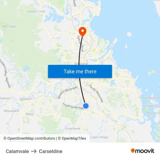 Calamvale to Carseldine map