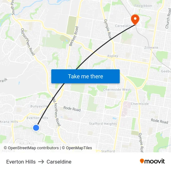 Everton Hills to Carseldine map