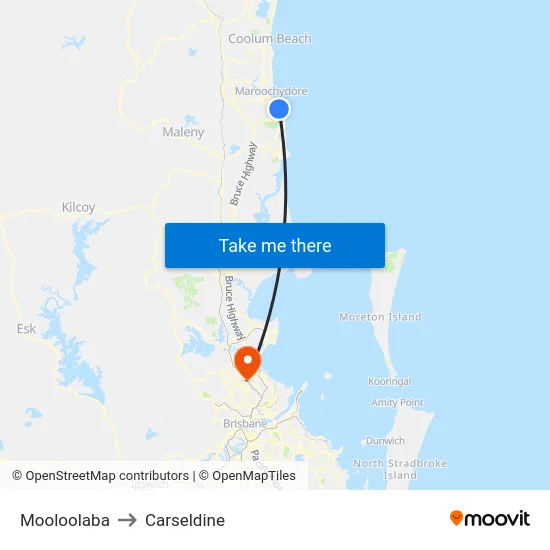 Mooloolaba to Carseldine map
