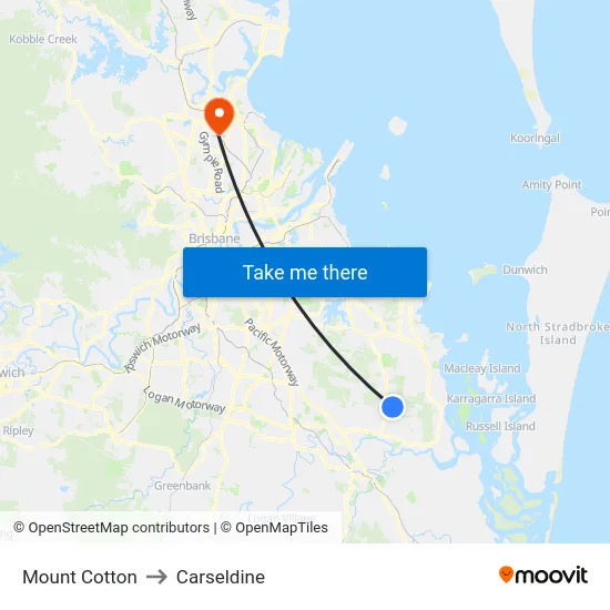Mount Cotton to Carseldine map