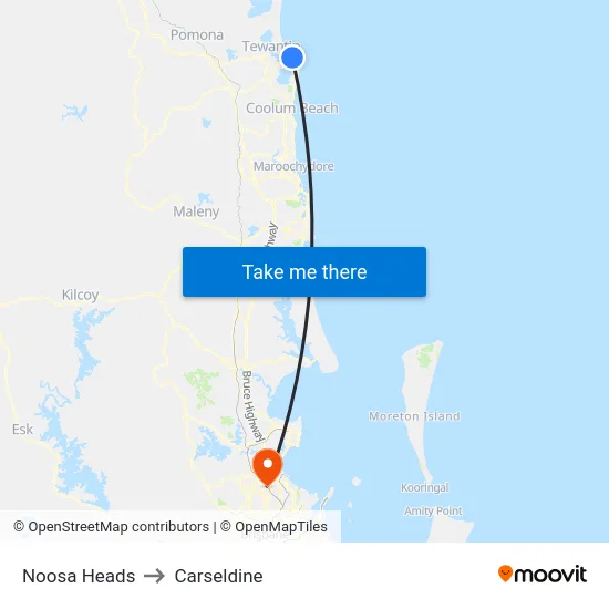 Noosa Heads to Carseldine map