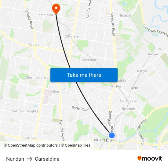 Nundah to Carseldine map