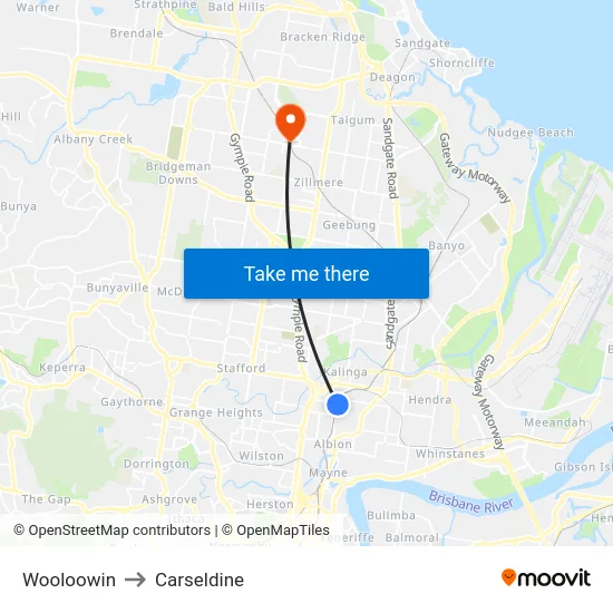 Wooloowin to Carseldine map