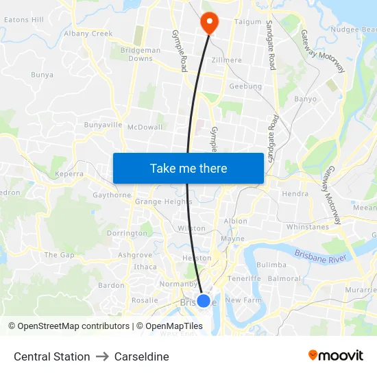 Central Station to Carseldine map
