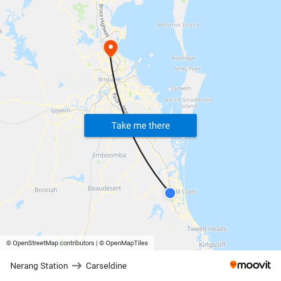 Nerang Station to Carseldine map