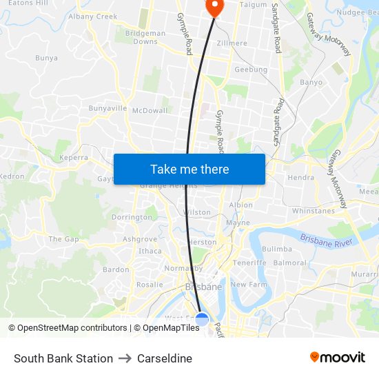 South Bank Station to Carseldine map