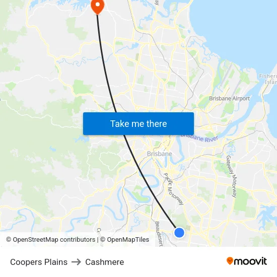 Coopers Plains to Cashmere map