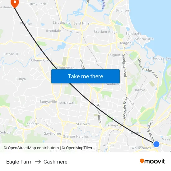 Eagle Farm to Cashmere map