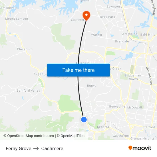 Ferny Grove to Cashmere map